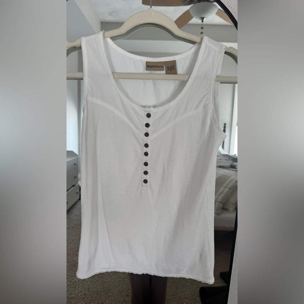 Ruff Hewn White Tank Top with Button Accents
